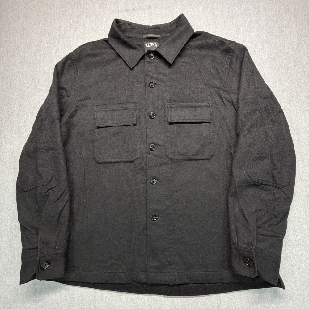 Zegna Oasi Cashmere Overshirt Size XXL In Solid Black
